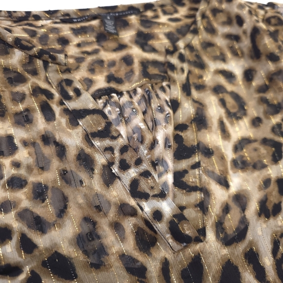 White House Black Market Leopard Print Gold Strip Sheer Dress Sz 4 - Picture 9 of 12